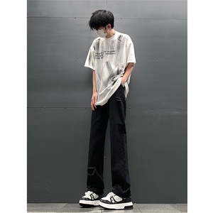 现货 夏季显瘦破洞设计感宽松直筒高街薄款休闲牛仔裤K5802-特P35图片