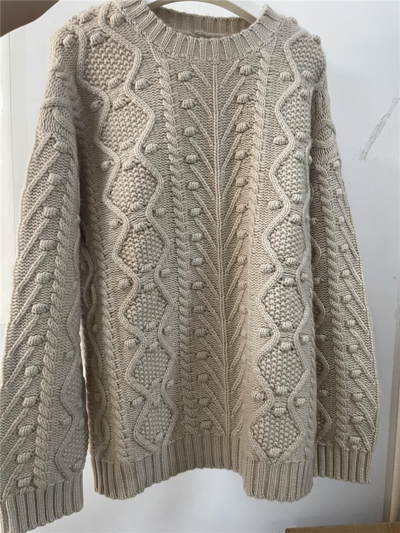 圆领复古经典羊绒衫麻花编织休闲35%羊绒，女装羊绒衫，以美红杉羊绒