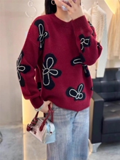 手绣加厚花朵圆领青绒色安哥拉红胸围120衣长62袖长48，女装针织衫/毛衣，更慕羊绒