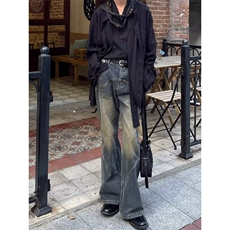 复古高腰做旧直筒牛仔裤男2025新款春季宽松阔腿裤拖地裤NZ602，男装牛仔裤，星座208-5