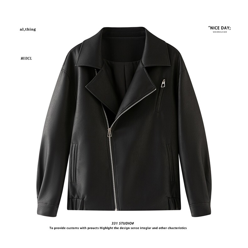 平铺~春季软皮斜拉链翻领设计机车服夹克外套 K8810/P118图片