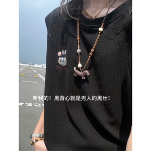 XZ809A/SSS13/P35/控48   肌理感绣花labubu圆领背心T恤图片