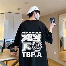 T653P28新品涂鸦小熊t恤男短袖纯棉体恤半截袖情侣宽松上衣，男装T恤，星座304A-1