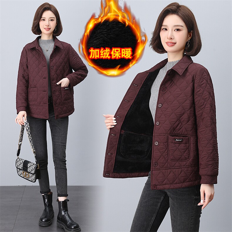 2024年秋冬季新款翻领加绒棉衣棉服女休闲百搭韩版保暖加绒外套图片