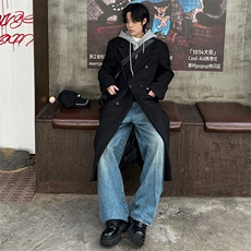 自拍图~韩系中长款呢子大衣cleanfit双排扣过膝风衣外套Y902-P138，男装风衣，星座1004-3