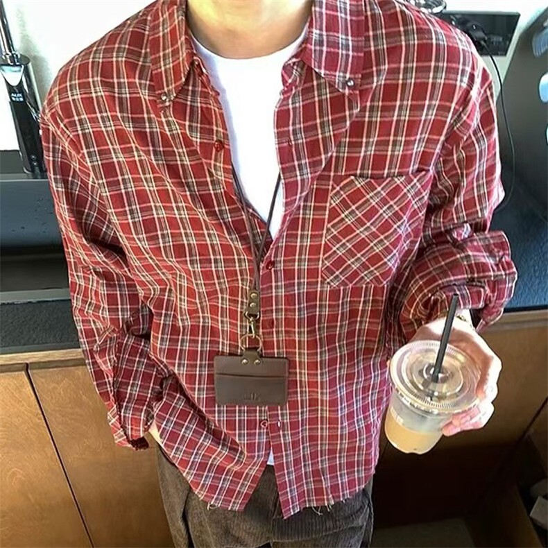 26春季新款格子翻领长袖衬衫男式宽松衬衣薄外套716A-CS914-P65,男装衬衫,星座716A（原星座815-4）