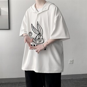 LD54179-P45 连帽短袖t恤男大码胖子带帽五分袖中袖  大皂风图片