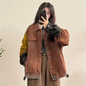 潮美式高街设计感小众独特扎染渐变牛仔外套男女秋季宽松夹克上衣图片