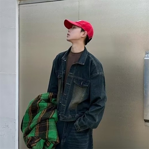 美式复古廓形水洗做旧牛仔外套男士春季新款街头嘻哈宽松夹克上衣