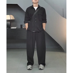 轻熟时尚休闲按时潮流简约衬衫宽松纯色肌理感套装TZ50/P185图片