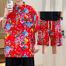 TZP风东北大花汉服套装polo衫短裤大码花TEE套装团队服休闲装，男装牛仔裤，星座115A(原星座507）