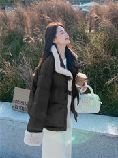 羊羔毛领美拉德短款羽绒服女冬季2025新款小个子高级流行设计小众，女装羽绒服，艾米莉亚