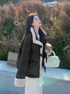 羊羔毛领美拉德短款羽绒服女冬季2025新款小个子高级流行设计小众图片