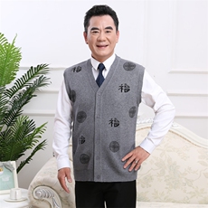 中老年情侣羊毛马甲男女针织坎肩福字背心加厚打底衫，女装中老年女装，亚东羊绒制品