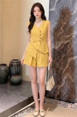 时尚气质减龄套装女夏季新款不规则无袖马甲上衣阔腿短裤两件套潮，女装套装/套裙，江南
