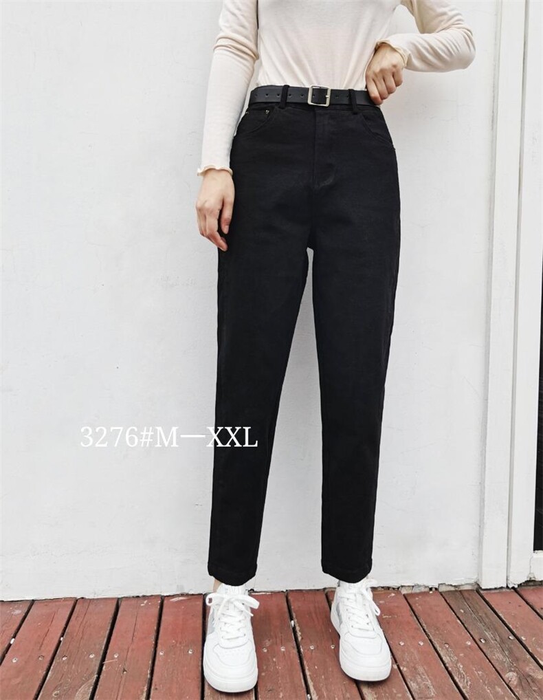 2021秋弹力磨毛牛仔休闲裤手感舒服百搭四色M一XXL，女装休闲裤，简 影