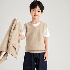 [羊毛]秋冬儿童羊毛衫男女同款V领马甲，童装儿童羊毛衫，鑫贝羊绒