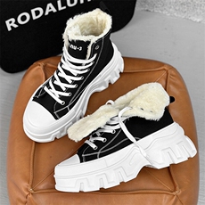 X4584-125新款厚底帆布鞋高帮绒面雪地靴男加绒高帮鞋，男鞋帆布鞋，星座1407-3