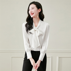 真丝绸衬衫女装春秋2026新款真丝上衣蝴蝶结系带气质高级感衬衣，女装衬衫，阿舍尔精品