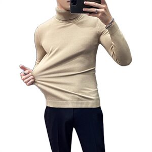 Y902 2021秋冬男修身毛衣品质好库存足-高领基础款-黑色图片