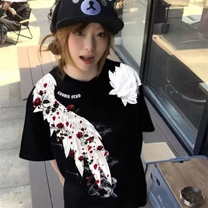 潮ins短袖潮牌t恤男宽松嘻哈欧美街头潮流五分情侣半截袖上衣潮图片