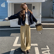 牛仔外套格子撞色翻袖2C016-501-P155-K228，女装短外套，2C016