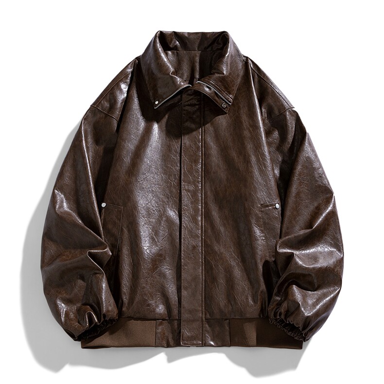 春季潮牌皮衣美式复古情侣翻领PU皮休闲宽松皮夹克外套JK0263-P78,男装夹克,星座308B-2