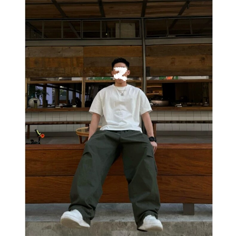 网图慎用美式纯棉褶皱拼接大码中性弯刀工装裤男K24042特P45控88,男装工装外套,电商A001