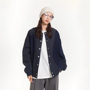 潮长袖纯色宽松型灯芯绒拼接外套美式复古秋季春秋夹克JK33 P57图片
