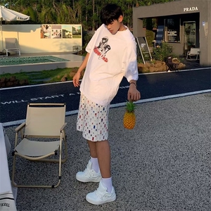 男春夏新款青年纯棉彩色补丁短裤P42