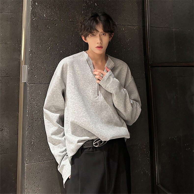 重磅设计感小众长袖T恤男秋季拉链宽松卫衣男A210A-WY06-P38图片