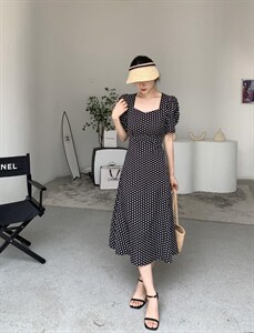 [现货]夏季新款气质波点连衣裙，两色、三个尺码图片