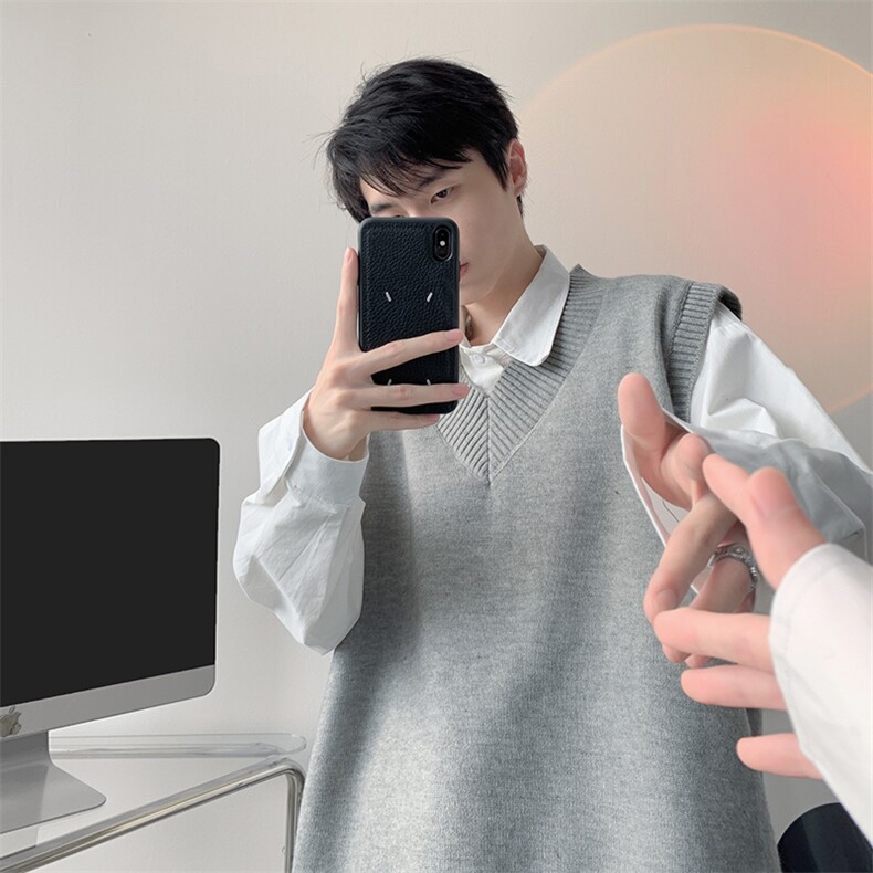 春秋季针织马甲搭配衬衫叠穿设计感V领毛衣日系慵懒背心9099P58,男装背心/马甲,电商B312