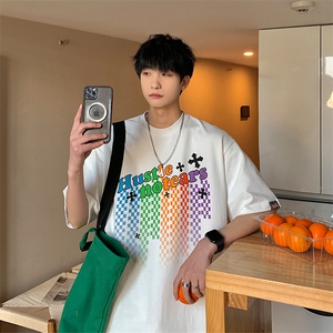 2023夏新款 港风 个性渐变印花宽松圆领短袖T恤上衣 T2217-P38图片