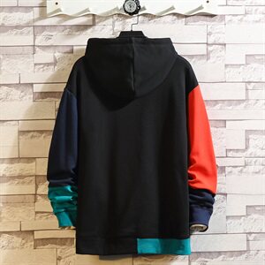 2021春秋季模特拼色男套头撞色宽松连帽落肩休闲卫衣外套WY23/P55图片