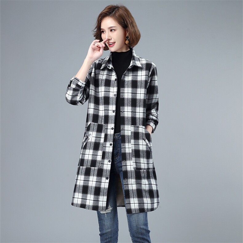春秋加绒格子衬衫女中长款2021春装加厚上衣中年带绒衬衣休闲外套,女装衬衫,小林双子
