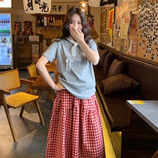 2025夏季新款韩系休闲短袖T恤半身裙套装女慵懒风减龄时尚两件套，女装套装/套裙，浙宝220