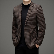 秋冬时尚男士商务休闲西服韩版格子西装修身单西外套QS3250-P165，男装西服，星座1105-3