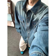 复古蓝色牛仔衬衫男女2025春秋冬季新款长袖夹克外套CJ56，男装衬衫，星座1116A（原606A-3）