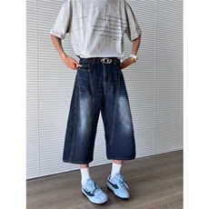 牛仔七分裤男女韩版潮流字母刺绣帅气2025夏季ins短裤RK2665-P45，男装牛仔裤，星座412-3