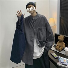 秋冬 港风日系复古灯芯绒衬衫外套情侣中性宽松休闲学生 C45/P45图片