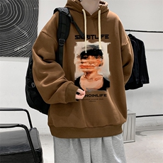 WY2213-P35加绒款-P40纯棉连帽卫衣男大码运动帽衫宽松薄外套男，男装卫衣，电商A040