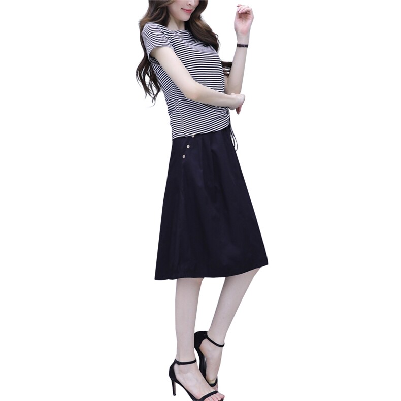 时尚套裙套装女韩版2025新款夏季条纹修身显瘦洋气减龄休闲两件套,女装套装/套裙,星宇服饰