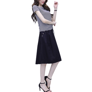 时尚套裙套装女韩版2025新款夏季条纹修身显瘦洋气减龄休闲两件套图片