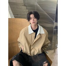 条纹假两件外套男春秋美式复古廓形高级感百搭飞行员夹克JW230，男装夹克，星座516A