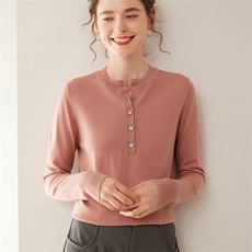 百搭舒适时尚潮流女35%羊绒衫简约秋冬季五扣套头，女装羊绒衫，奥帆羊绒