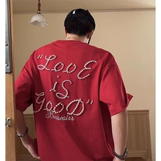 美式复古小众设计感立体珍珠字母短袖T恤男潮牌高级感T恤，男装T恤，星座506A