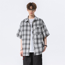 韩版潮流复古格子大码翻领短袖衬衫内搭外套DC2219-P24【特价】，男装衬衫，电商A007