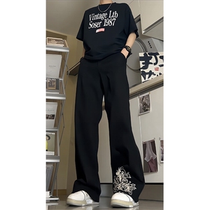 24年新款美式黑色牛仔裤设计感刺绣宽松休闲直筒XZ1002-K7750-P60