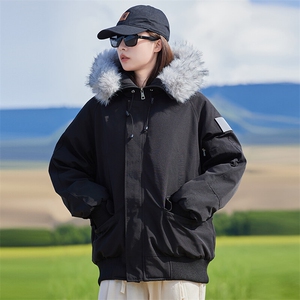C944-P120 工装棉服中长款情侣派克服毛领图片